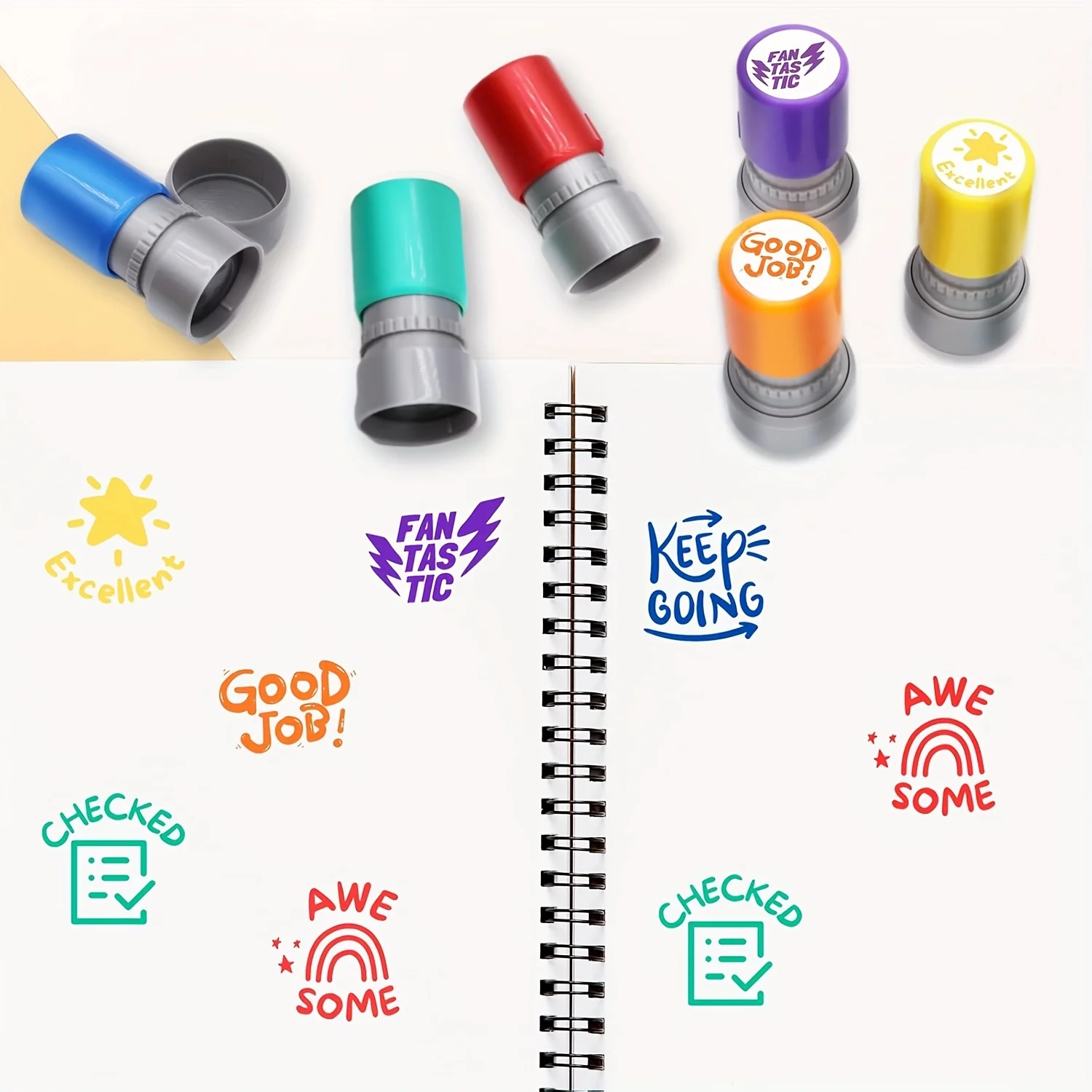 6pcs Teacher Seal Set Classroom Teacher Rating Seal, Self Printing Teacher Seal