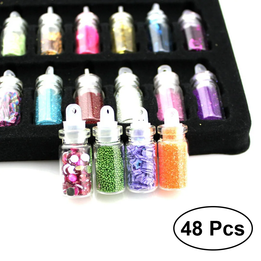 Zestaw do zdobienia paznokci 48 wzorów, kolorowe koraliki punktowe, płaskie koraliki, perły wróżkowe, akcesoria do paznokci DIY, błyszczący manicure