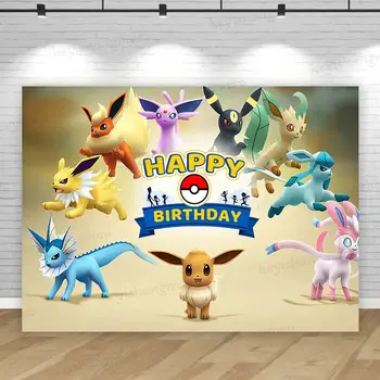 伊布家族寶可夢背景布 可愛女孩公主生日派對背景攝影臥室牆掛照片橫幅裝飾 6 最佳銷售 伊芙寶可夢 - №2
