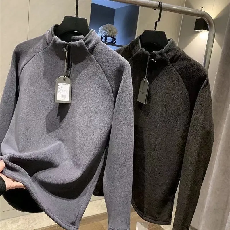 

2026 Double-sided German Velvet Autumn and Winter Men's Stand-up Collar Sports Sweater Velvet Thermal Jacket Pullover Top Men