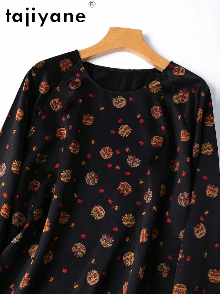 TAJIYANE 100% Mulberry Silk Women T Shirts Xiangyun Sha Loose T Shirt Long Sleeve Split Hem Tops for Woman Clothing 2026 ropa