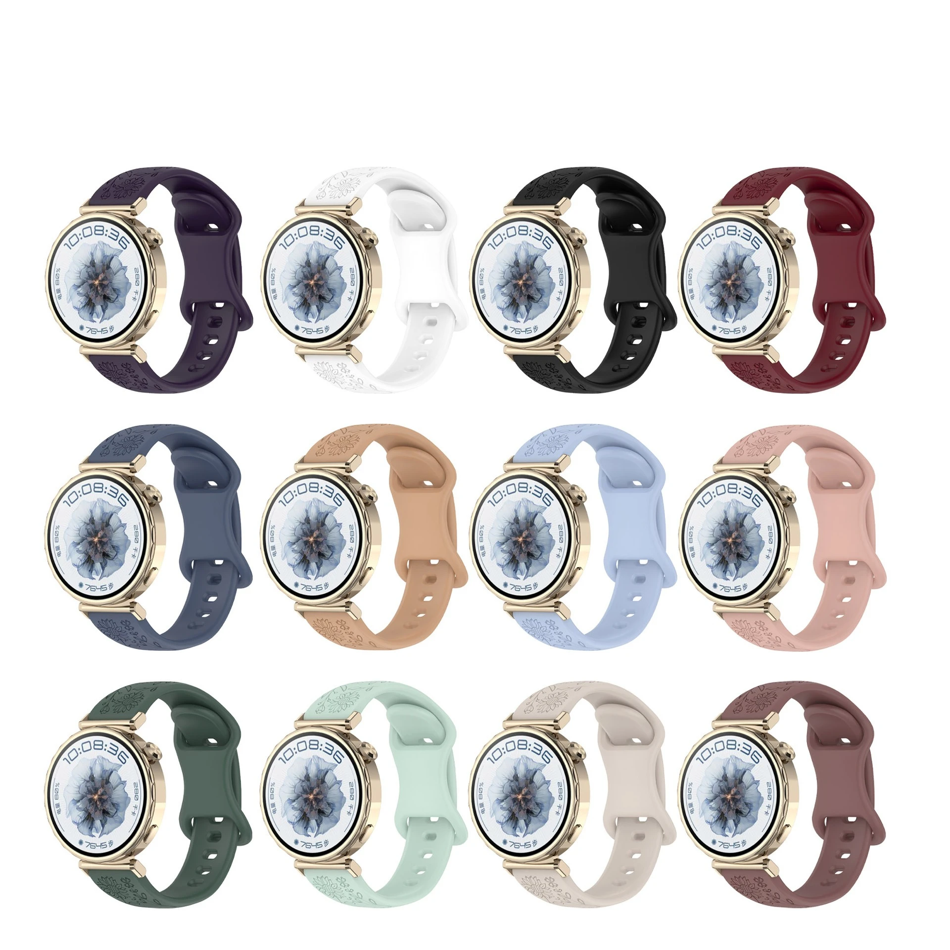 18/20/22mm 해바라기 패턴 실리콘 스트랩 슈트 18/20/22mm 크기의 스마트 시계용 해바라기 양각 실리콘 시계 스트랩