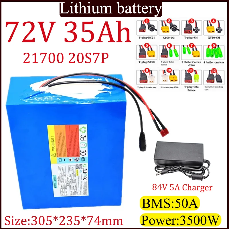 NEW 72V 35Ah 21700 20S7P lithium battery pack for various transportation vehicles Solar Rechargeable spare battery+charger