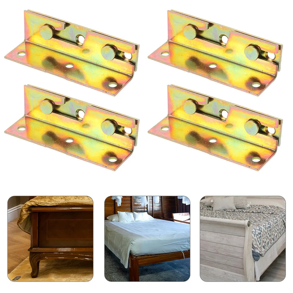 8Pcs Bed Rail Fasteners Heavy Duty Iron Bed Hardware Kit with Screws Invisible Hinge Buckle for Headboard Footboard Support