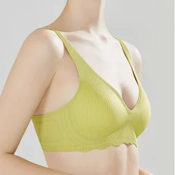 New Underwear Women's Thin Cup Jelly GHlue Soft Support One-Piece Seamless Deep V Bra Without Steel Ring Anti-Sagging Bra