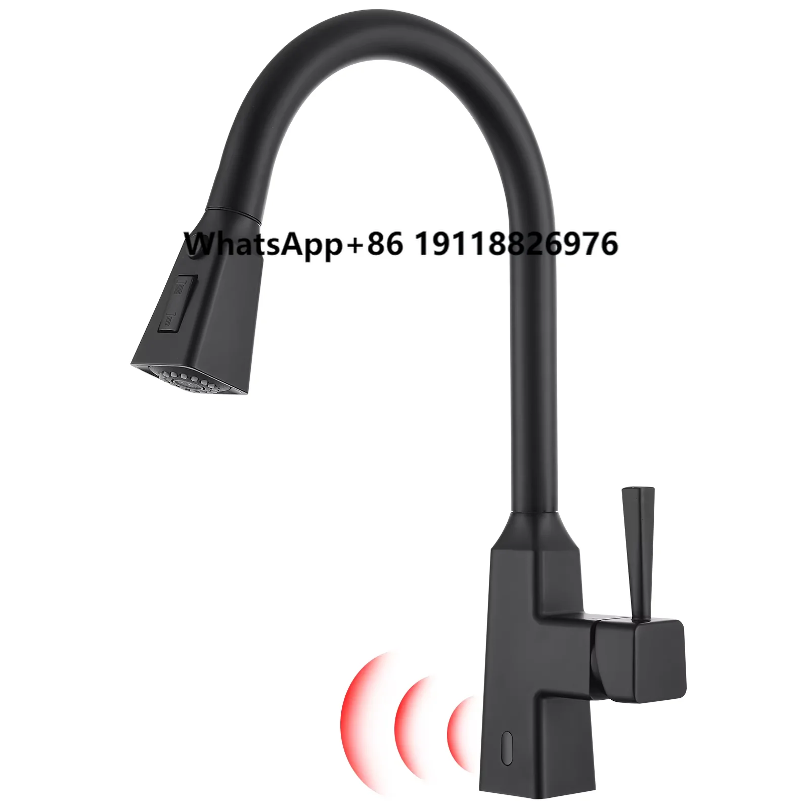 

Матовый черный бесконтактный кухонный смеситель с выдвижным распылителем, датчик движения, умная активированная громкой связь, пружина с одной ручкой, 1 шт.