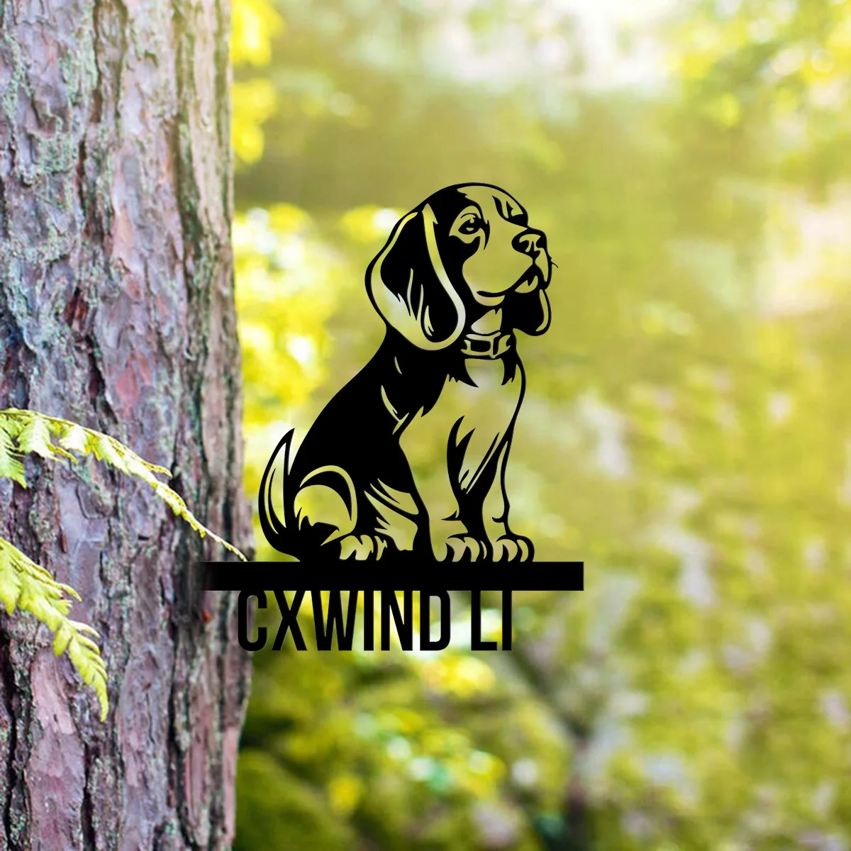 Cute Beagle Puppy Iron Silhouette Garden Stumps to Stick in Tree Branches Patio Art Decoration for Garden Lawn Patio Custom Name