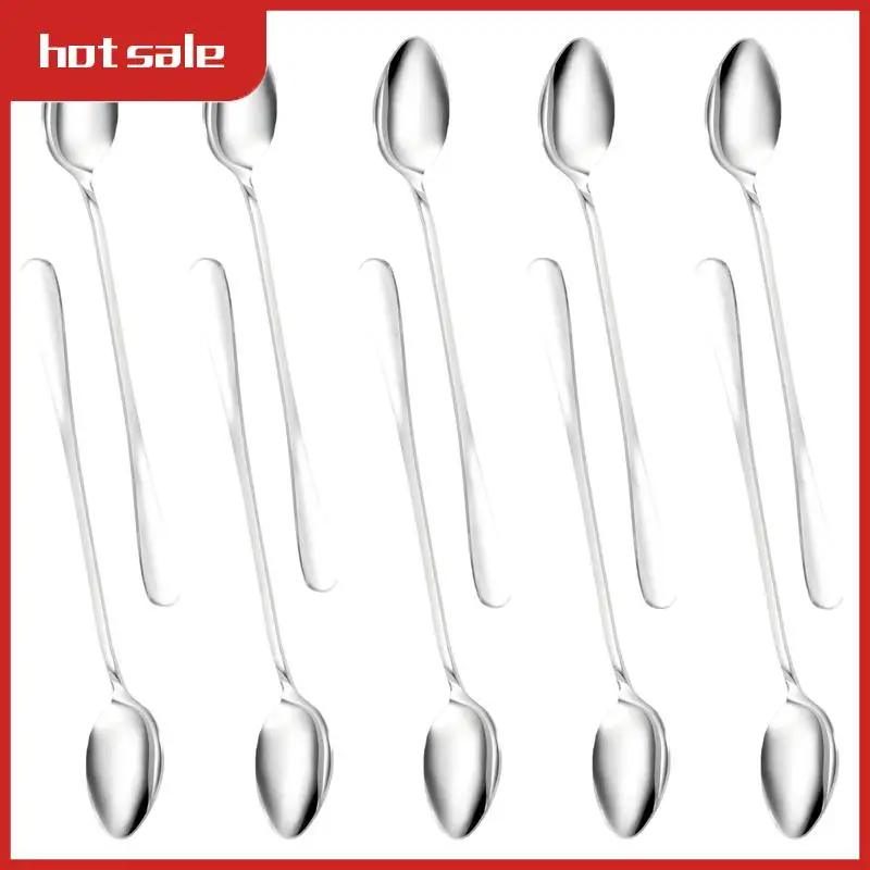 

A21R-6Pcs Long Handle Stainless Steel Tea Coffee Spoons Ice Cream Cutlery