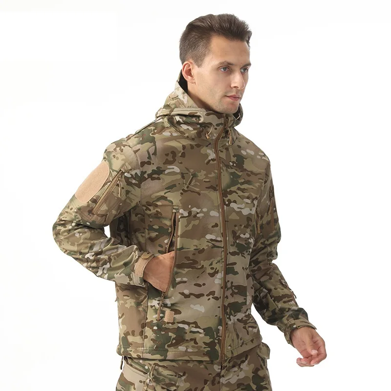 Men's Shark Skin Softshell Jacket, Tactical Windproof Waterproof Outdoor Coat, Winter Fleece Lined Warm Windbreaker Army Parka