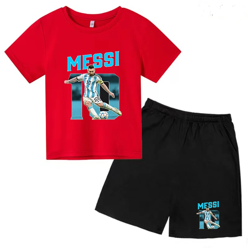 T-shirt Kids Clothes Birthday Gift 3-13Y NO.10 Football Boy/girl Top+shorts 2P Casual Sunshine Sports Short Sleeved Charming Set