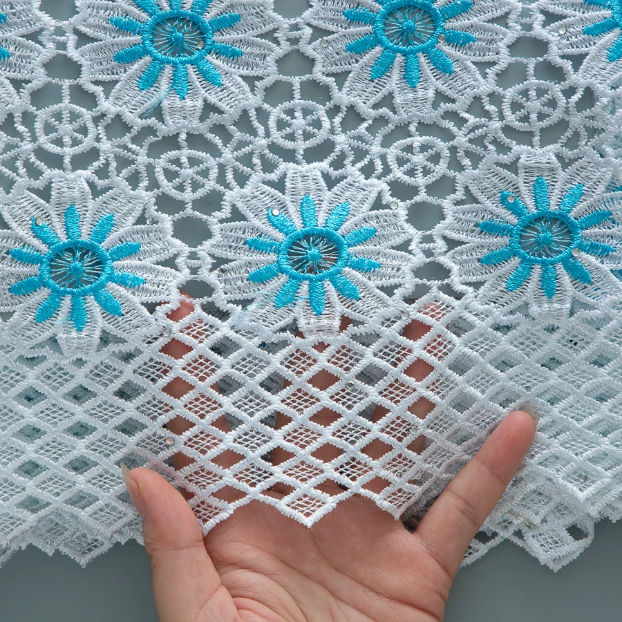 Nigerian Guipure Cord Lace Fabric 2025 High Quality Bicolor African Stones Water Soluble Lace  For Women Wedding Party Dress4509