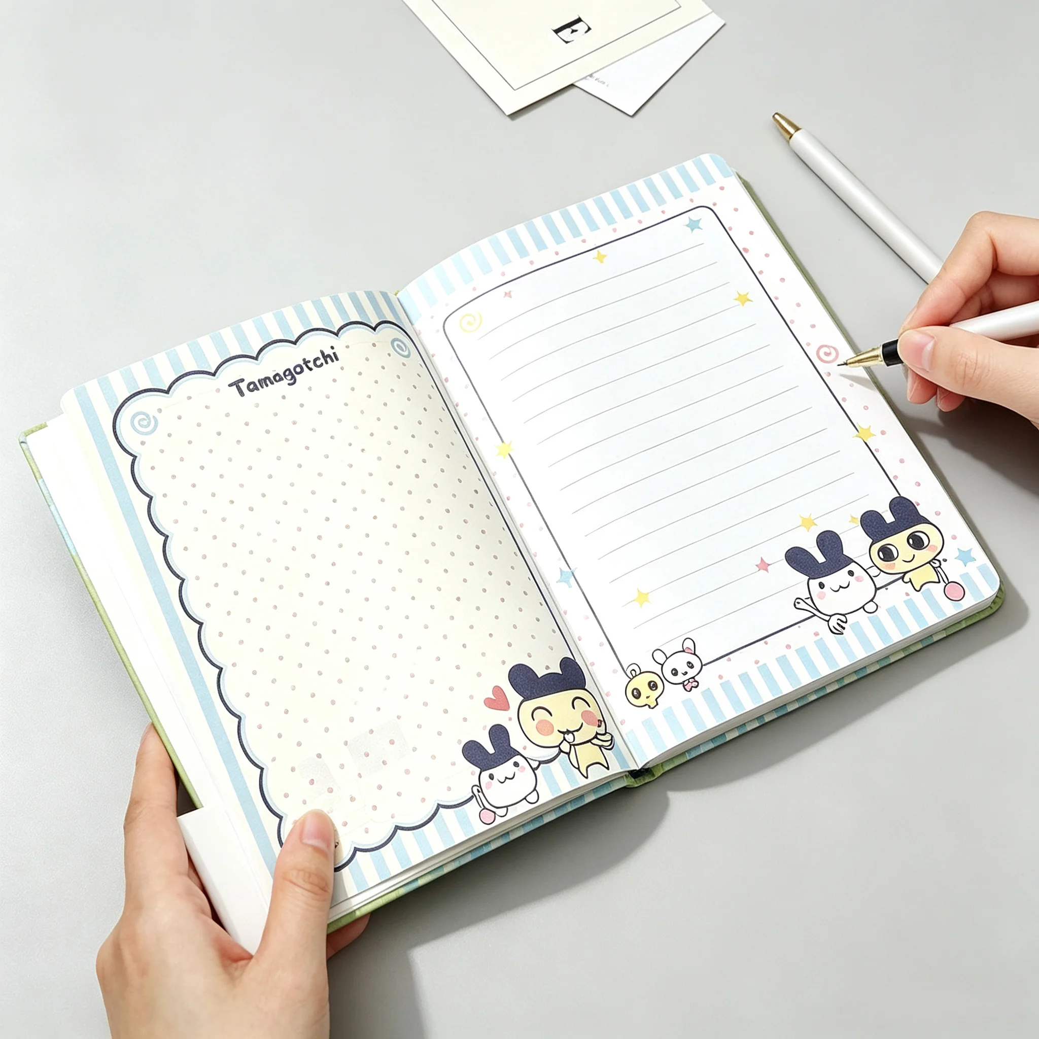 Tamagotchi Mami leather notebook, cute colorful pages diary, illustrated planner, student memo pad, must-have for students view 6