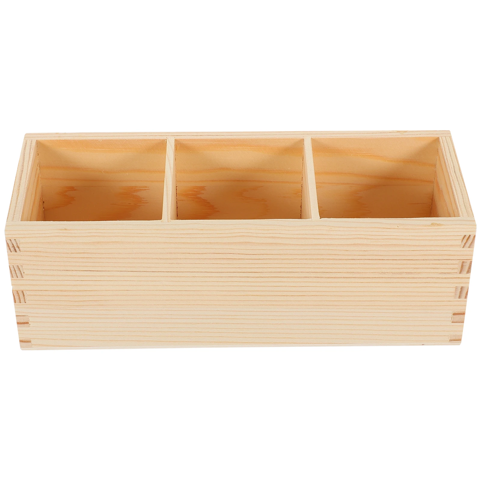 Pine Wood Pen Holder Storage Box 3 Compartments Desktop Organizer Makeup Brush Holder Wood Desk Large Capacity