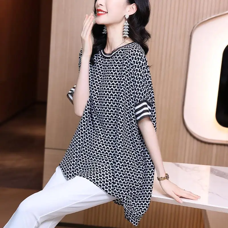 2024 Summer New Short Sleeved Chiffon Shirt Women\'s Fashion Simple and Western Style Small Shirt Loose and Slim Medium Length To