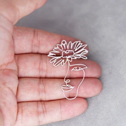 3pc Lady Face Line Vintage Flower Charm Stainless Steel Pendant for Jewelry Making Necklace DIY Craft Earrings Women Accessories