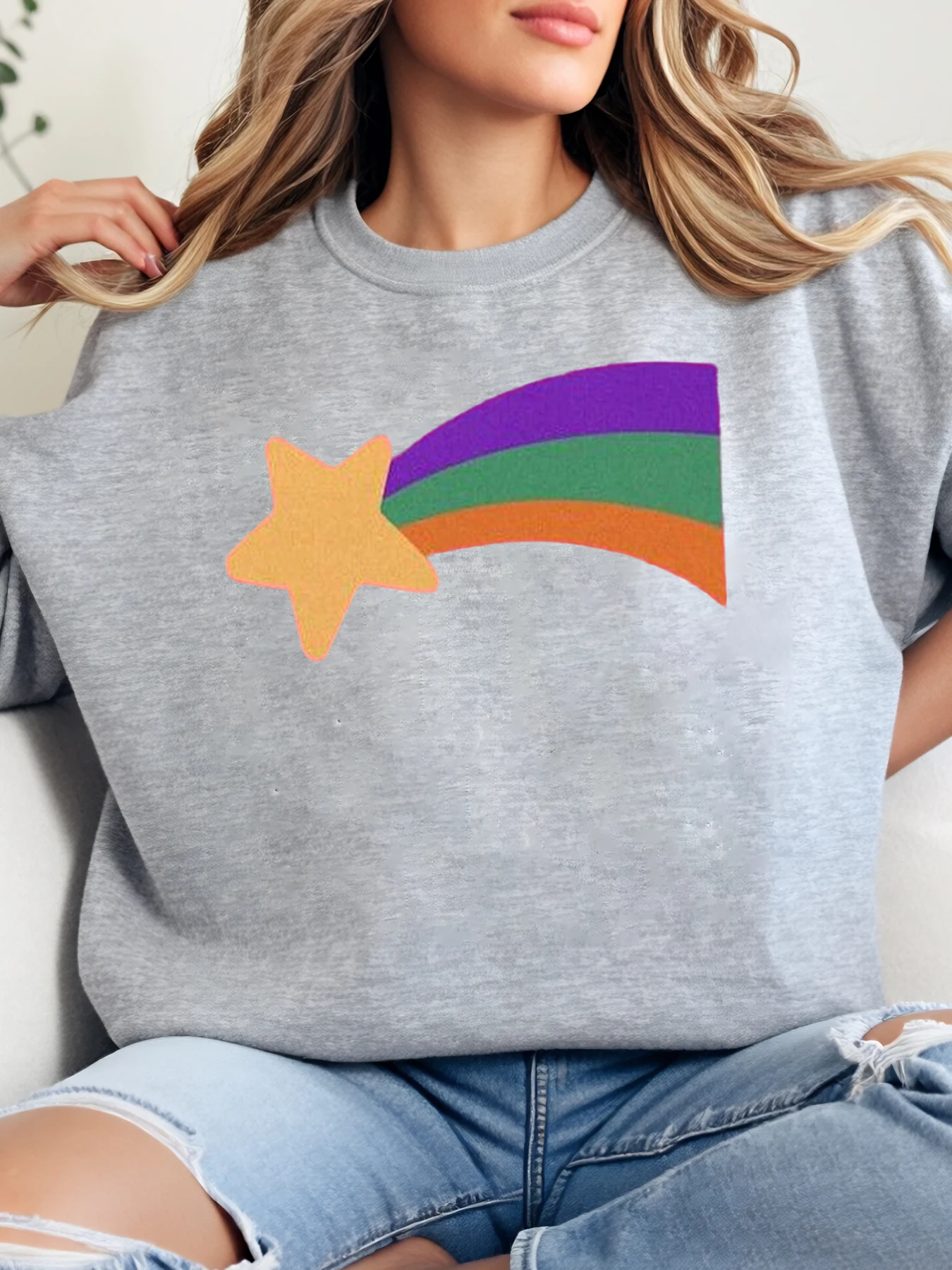 

Футболка с радужным звездным принтом, футболка с круглым вырезом Pride Month, женская повседневная повседневная одежда больших размеров