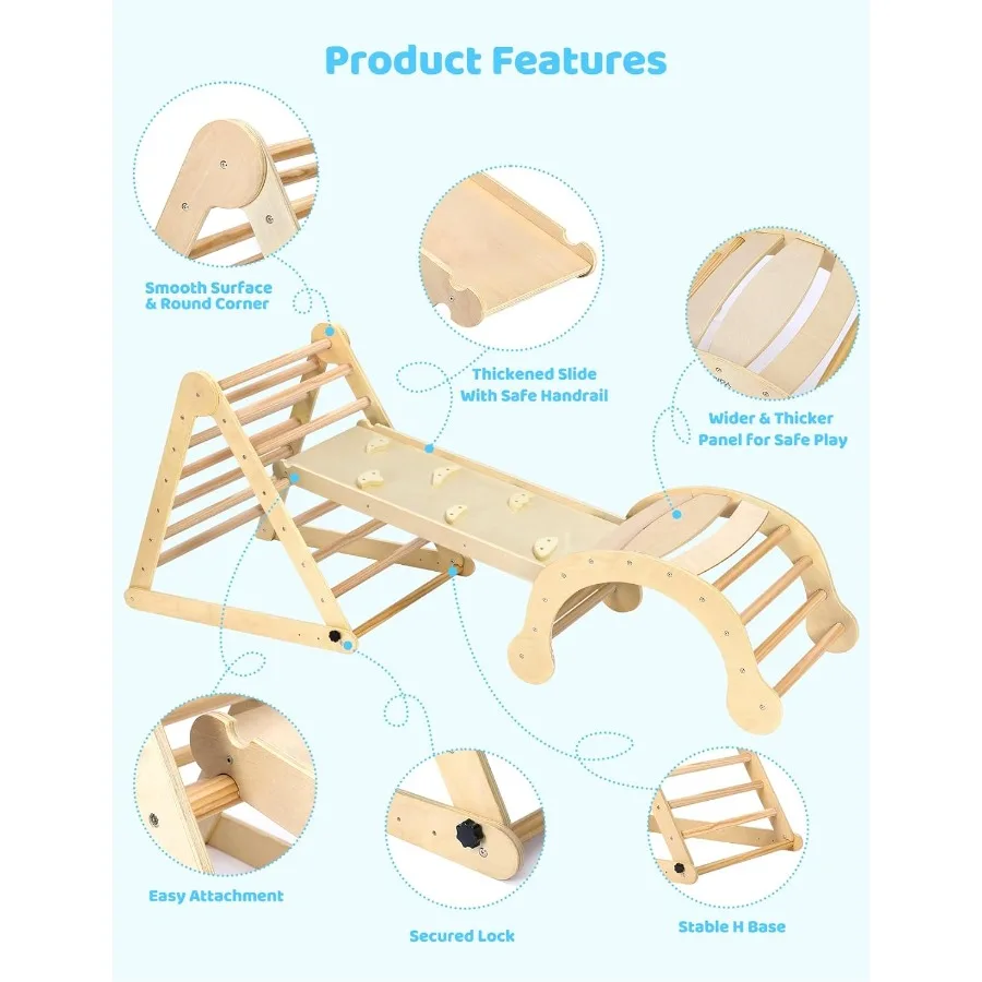 大型ピクラー三角形セット 7-in-1、モンテッソーリクライミングトイ（1歳以上向け）、頑丈なベースと高さ調節機能付き、クイックフォールド式