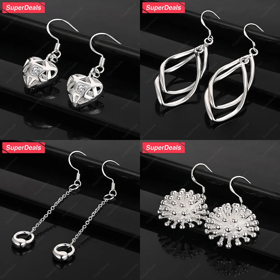 

SuperDeals 925 Sterling Silver Heart Zircon Flower Twisted Water Drop Drop Earrings Women Engagement Party Sweet Fashion Jewelry