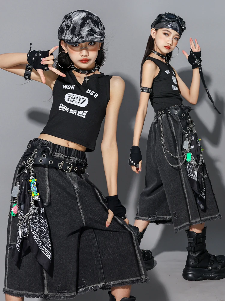 2025 kinder Modern Dance Kleidung Mädchen Hip Hop Leistung Kostüm Jazz Dance Crop Tops Baggy Hosen Straße Kleidung BL16751