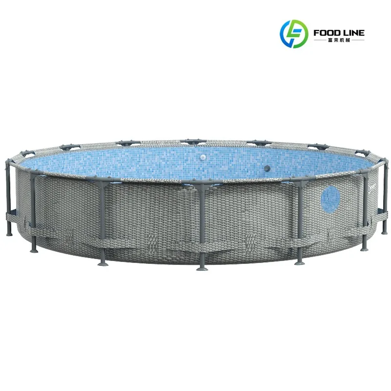 FL Customized Easy Install Round Above Ground Pool Gray Wicker with Cartridge Filter Pump Repair Patch Metal Frame PP Material