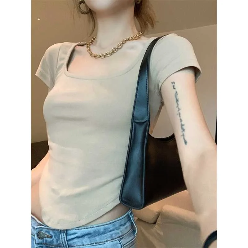 T-shirt Slim Fit Pure Color Or Sve Femme Summer Faion Cleanfit H Version Lin Matériel Ciwalk Sle Tee-quarte...