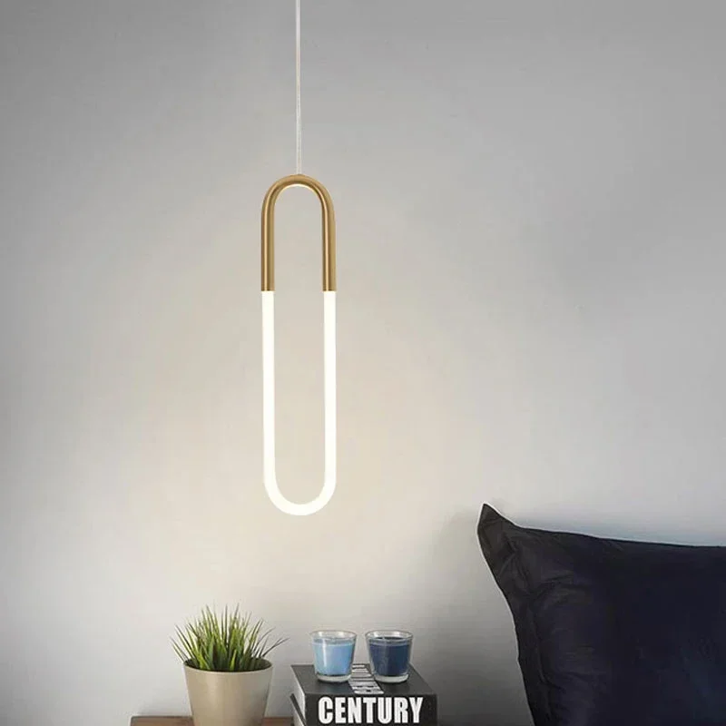 Luces colgantes nórdicas LED en forma de U para habitación, mesita de noche, dormitorio con alambre largo, regulable, lámparas colgantes de techo altas y modernas, decoración del hogar