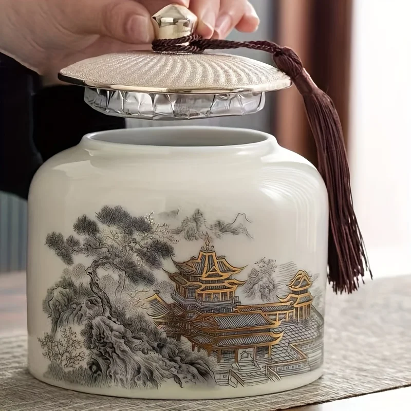 Ceramic Tea Jar Featuring The Welcoming Pine Home Decorative Suitable Tables Cabinets Display Shelves Tea Storage Vintage