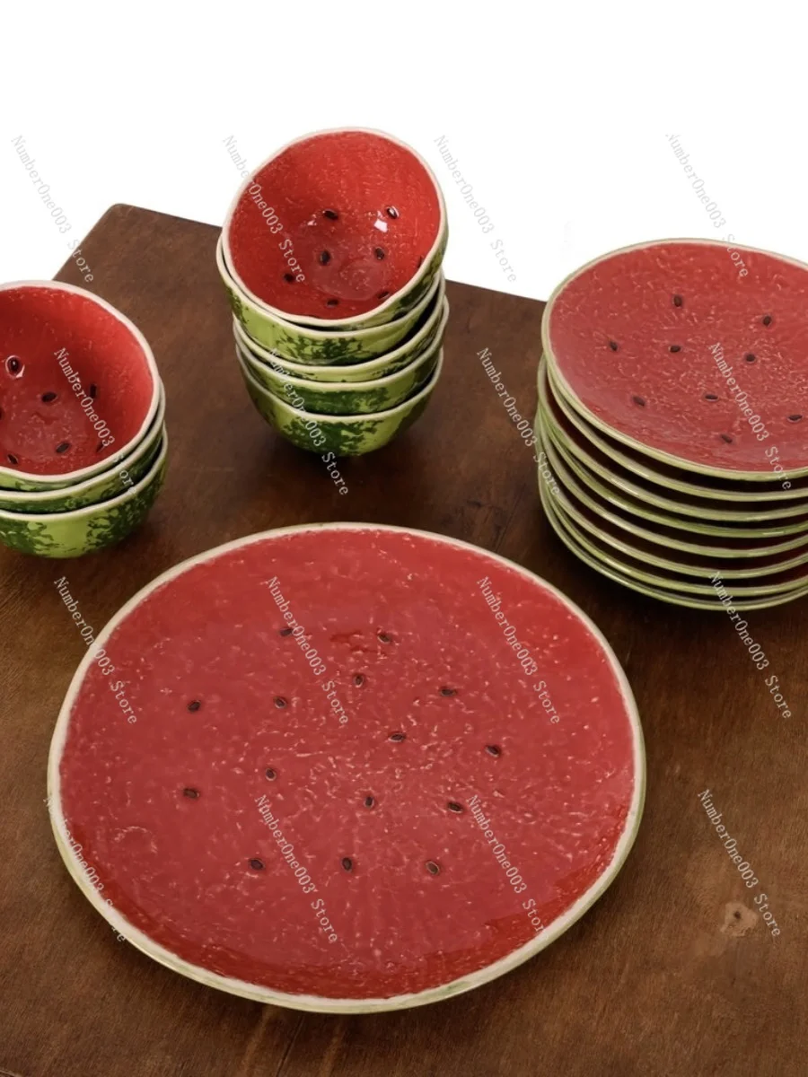 

Bordello Pinheiro Watermelon Stoneware Hand-painted Bowl and Plate Decoration From Portugal