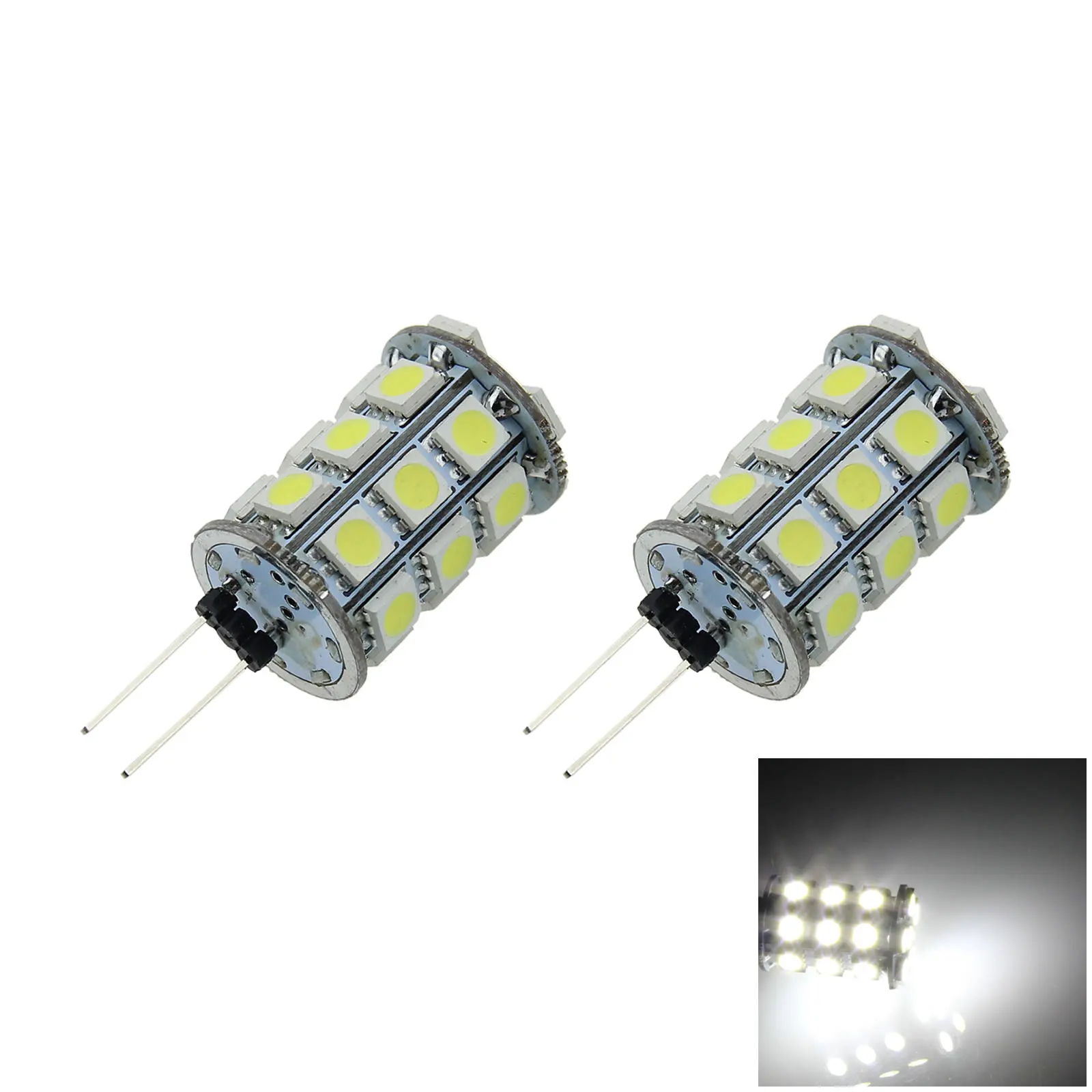 2x White Home G4 Cabinet Light Corn Blub 27 Emitters 5050 SMD LED T010-W