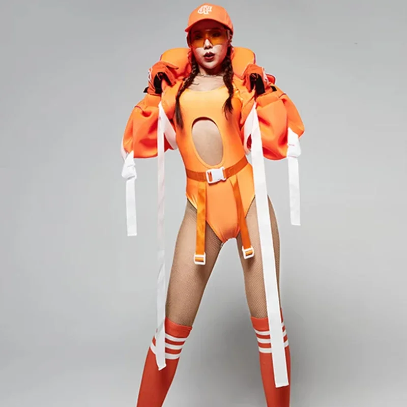 بدلة رقص الجاز الهيب هوب ملهى ليلي Dj Ds ملابس عرض الحفلات الهذيان الزي سترة برتقالية بدلة راقصة مثيرة من Gogo