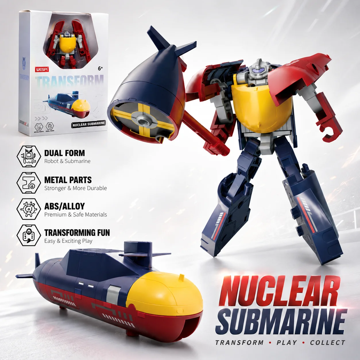 Nuclear Submarine Transforming Robot Toy W100-1 72PCS ABS Alloy Dual Form Mecha Model with Box English Version