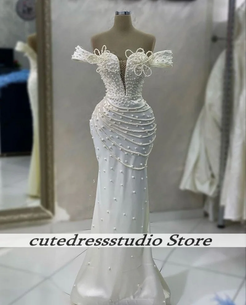 فساتين سهرة رشيقة على شكل كمثرى للنساء فاخرة مطرزة قبالة الكتف طويلة حورية البحر فستان حفلات الزفاف فاخر حسب الطلب #2