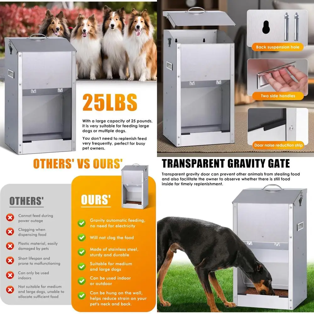 

Stainless Steel Outdoor Automatic Dog Feeder for Large Breeds, 25lbs Capacity Gravity Dispenser for Dry Pet Food