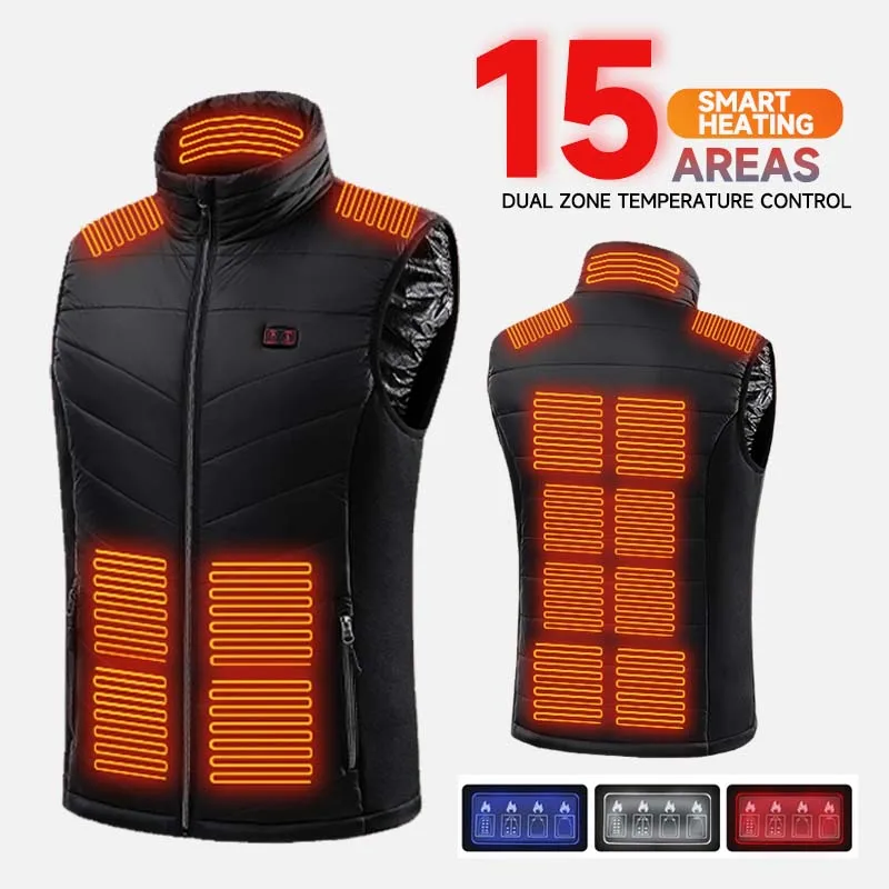 2024 Winter Sleeveless Thickened Vest Warm Unisex Same Style Rechargeable USB Heating 15 Zone Vest Electric Jacket Graphene