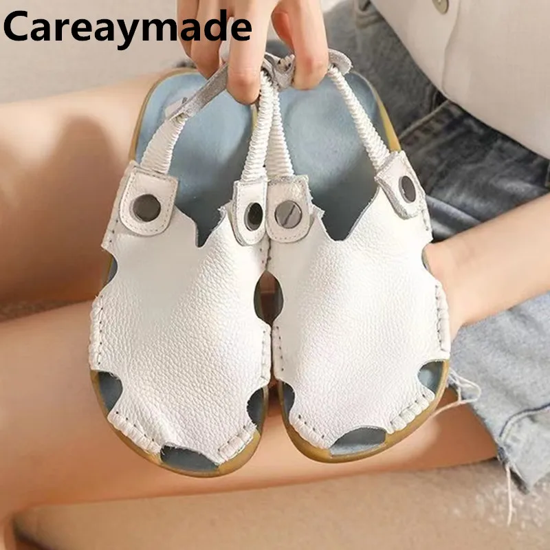 Careaymade-estate cucita a mano semplice e confortevole scarpe da donna in vera pelle sandali piatti per il tempo libero in pelle pieno fiore