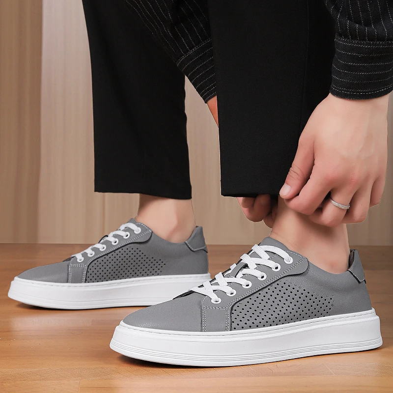 

Fashion Brand Men's Hollow Breathable Lace Up Board Shoes High-quality Mens Comfortable Thick Soled Non Slip Casual Sports Shoes
