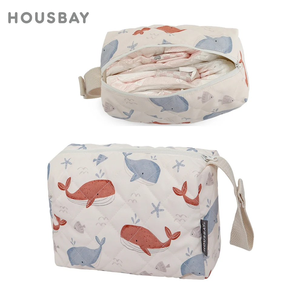 Hanging Storage Bag With Waterproof And Inner Compartments Organizer For Baby Stroller Travel Portable Pouch Whale Printed