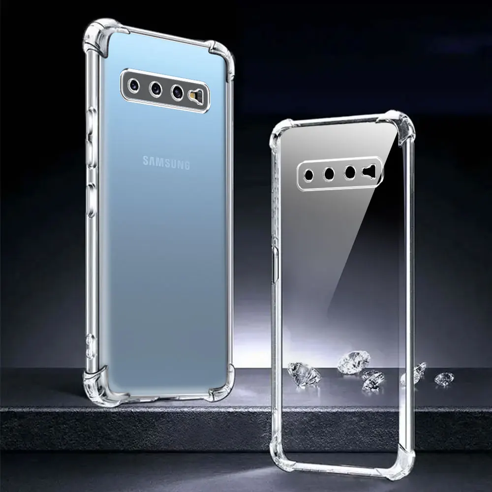 삼성 S10 Plus s10 용 전화 케이스 삼성 갤럭시 S10 용 5G 충격 방지 케이스 투명 소프트 실리콘 뒷면 커버 Funda 보호