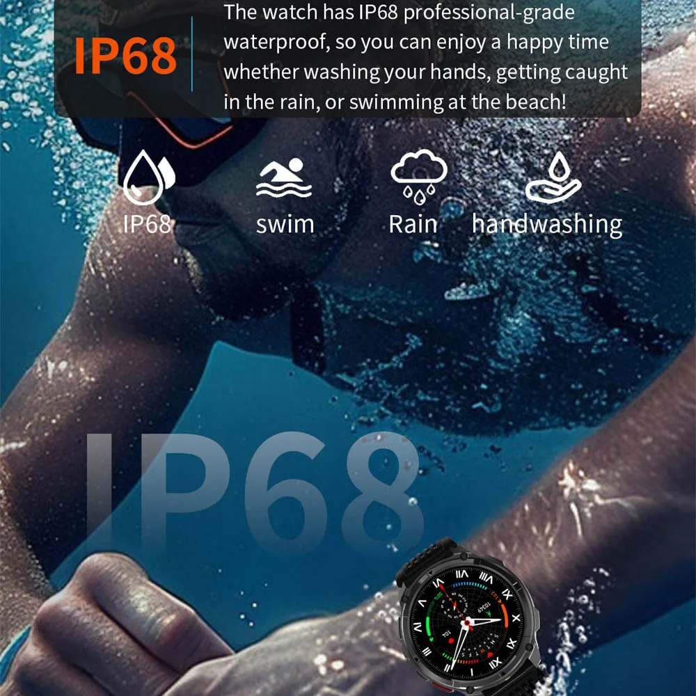 الرياضة البوصلة Smartwatch 1.7 بوصة 1100mAh بطارية BT دعوة في الهواء الطلق ساعة ذكية الرجال النساء مراقبة الصحة إضاءة مقاومة للماء مصباح يدوي