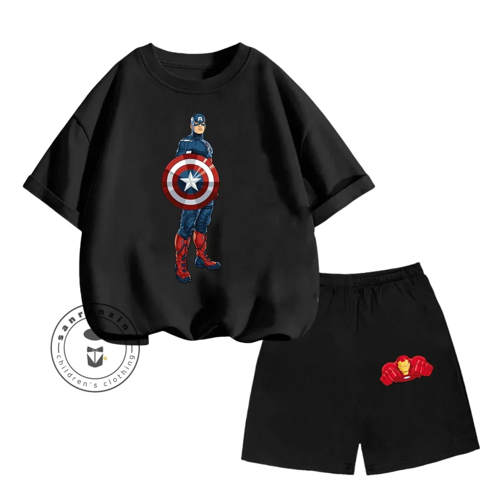

Summer Avengers Cartoon Print Design for Boys and Girls Ages 3-14 O-neck Breathable Short Sleeve and Fitted Shorts Two-piece Set