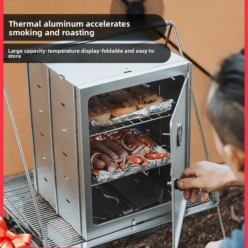Folding Charcoal Oven Outdoor Camping Smoker BBQ Grill Stainless Steel Box Kit Portable