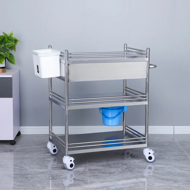 Pusher thickened stainless steel 304 treatment cart storage rack, oral instruments, tools, beauty cart, surgical movement