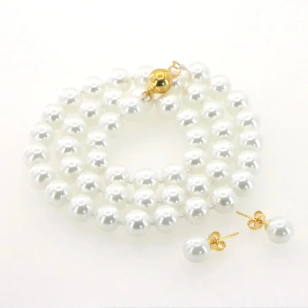 New Charming Women 8-12mm White Akoya Cultured Shell Pearl Necklace Earring Aet Jewelry Wholesale And Retal