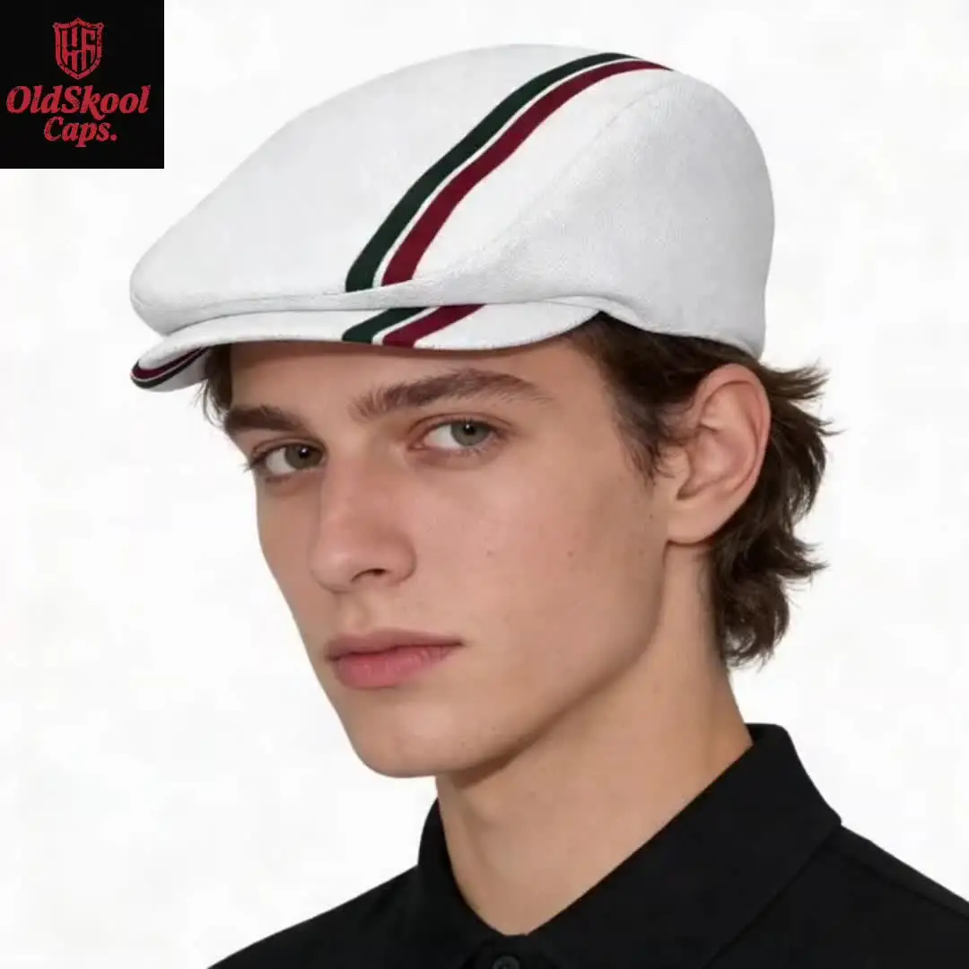 Green & Red Vertical Patterned Stripes 1pc All-over Print Flat-top Hats for Men and Women, Newsboy Caps, Berets, Irish Hats, Dri