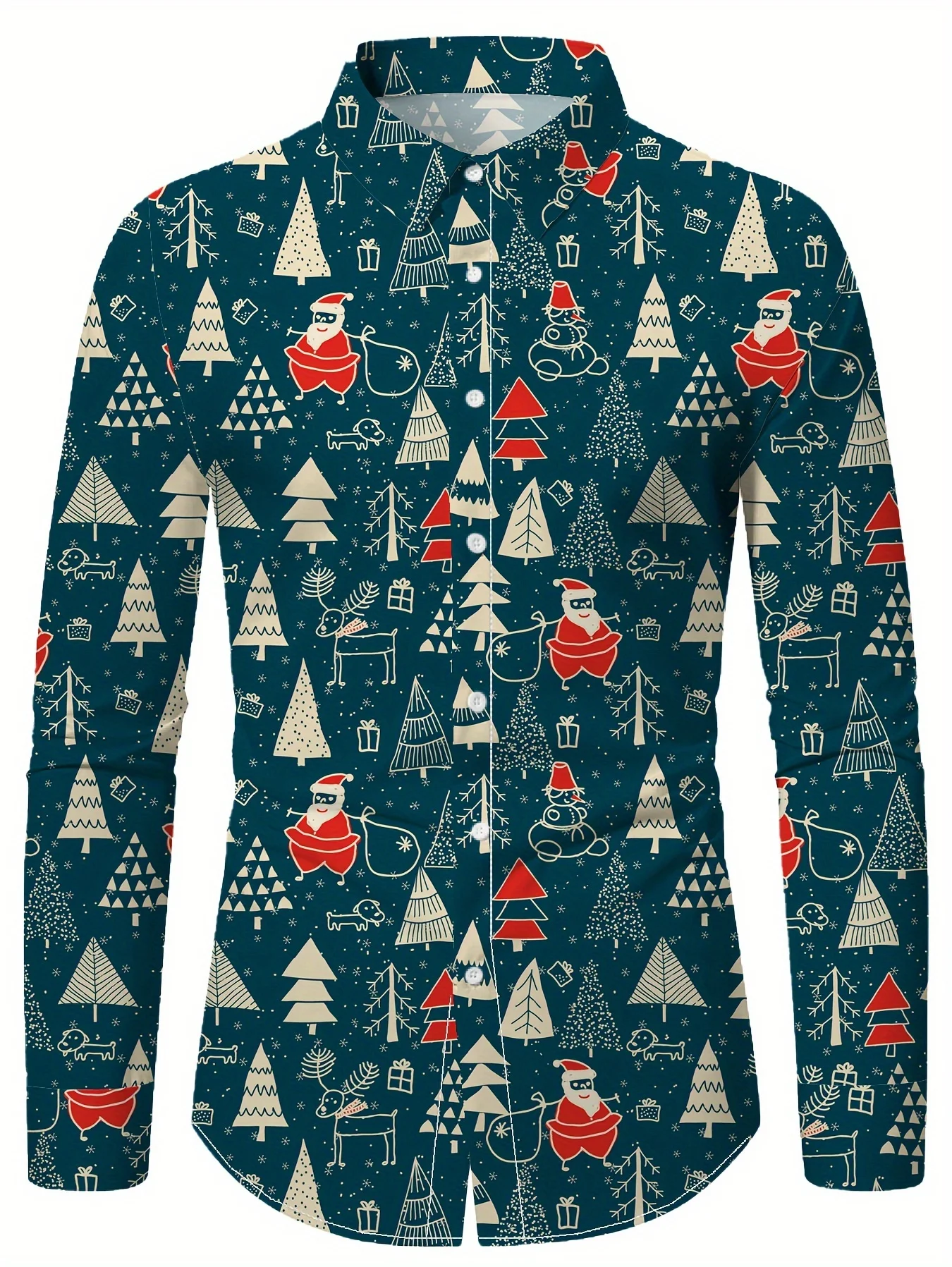 Tema do festival de natal masculino estampas 3d camisas formais árvore de natal papai noel gráfico camisa de manga longa moda camisas masculinas