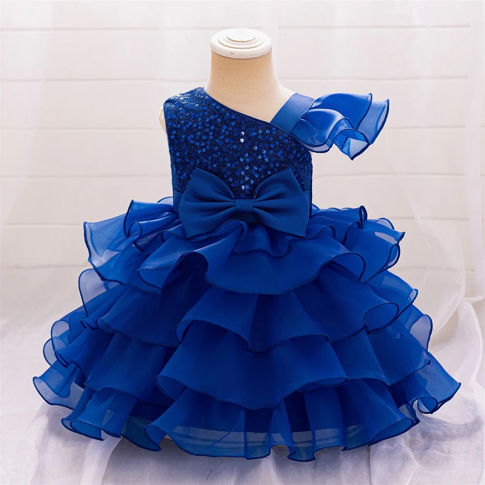 Flower Girls Wedding Bridesmaid Party Dress Kids Sequin Princess Gown For Baby Toddler 1st Birthday Bow Clothes Evening Costumes