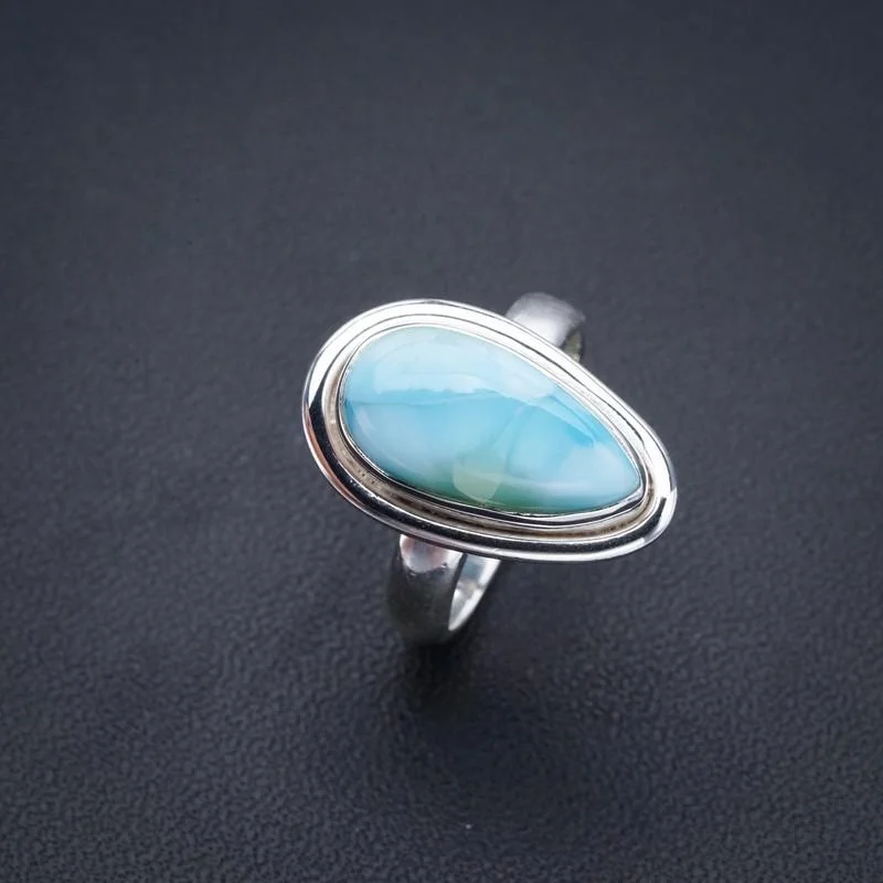 StarGems Natural Larimar  Handmade 925 Sterling Silver Ring 6 F0292