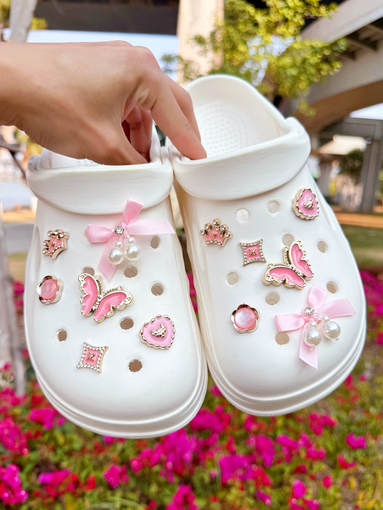 12 Pink bow Shoes for DIY Casual Accessories - Fun and Multi-functional Personalized Footwear Styles