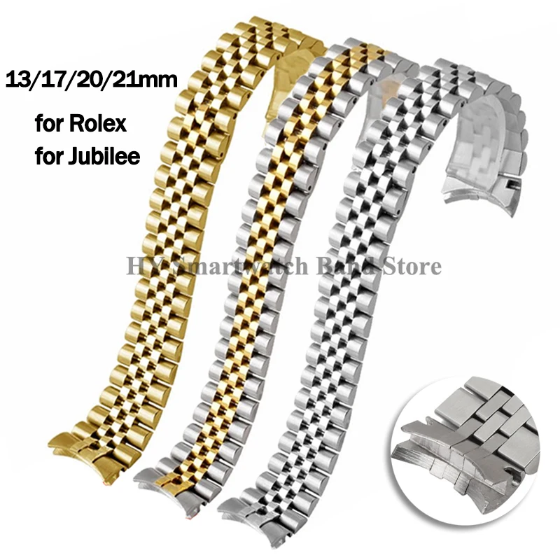 13mm 17mm 20mm 21mm Stainless Steel Watch Strap for Rolex Curved End Strap for Jubilee Wrist Band Replacement Watch Bracelet