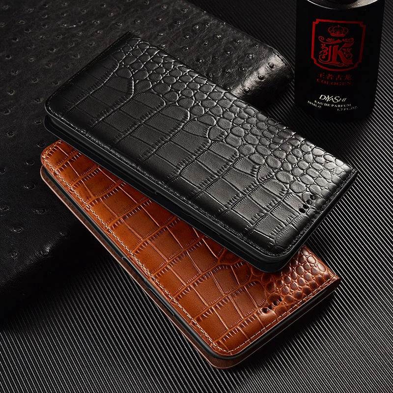 Étui à rabat pour OPPO Realme GT 7 GT7 Pro, couverture magnétique en cuir véritable, peau de vache de luxe, motif Crocodile, poche pour cartes, étui portefeuille